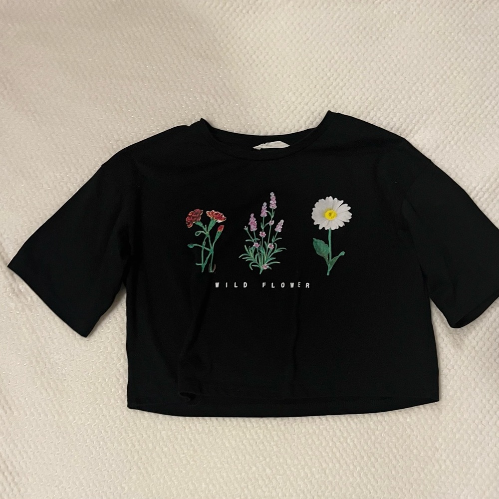 Girls Floral and Letter Print Drop Shoulder Tee